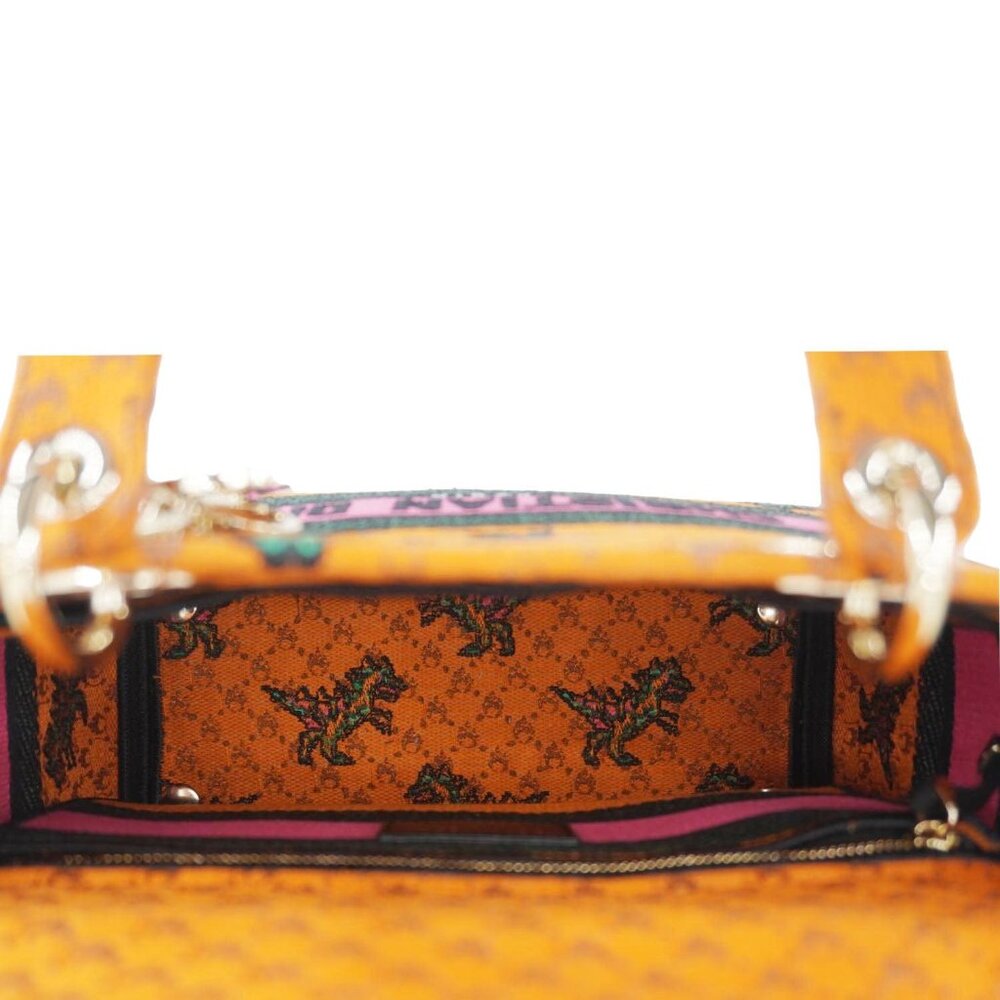 Christian Dior Lady Dior D-Lite Medium Dino Embroidered Shoulder Bag Orange - Picture 13 of 16